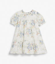 Kids white floral print dress with frills