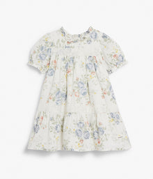 Kids white floral print dress with frills