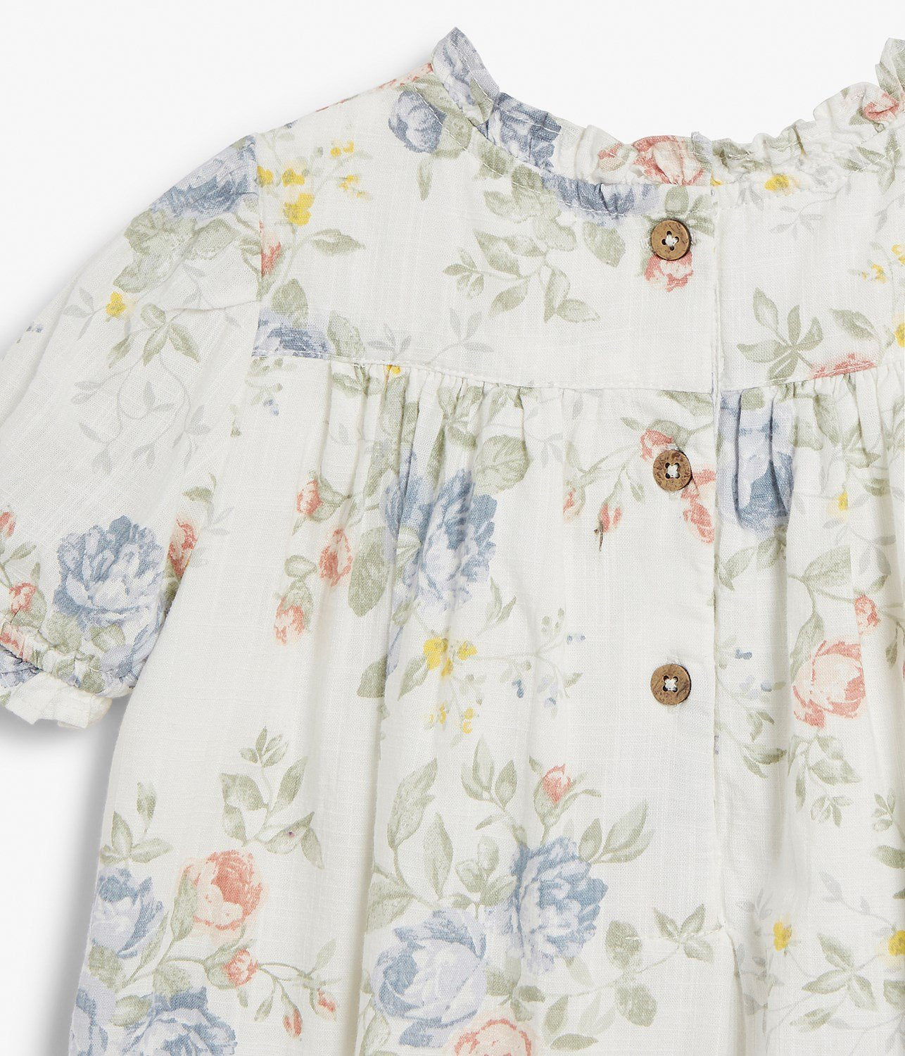 Kids white floral print dress with frills