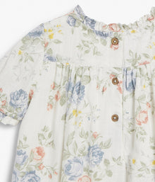 Kids white floral print dress with frills