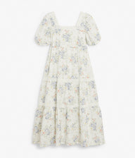 Womens white floral print dress with frills