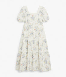 Womens white floral print dress with frills