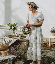 Womens white floral print dress with frills