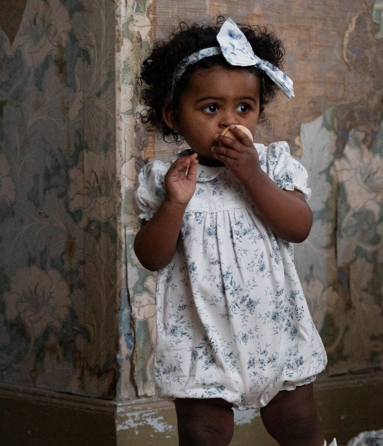 Baby white & blue floral print dress