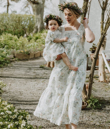 Baby white floral print dress with frills
