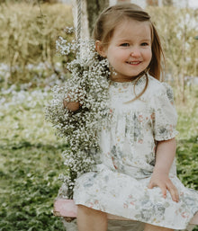 Kids white floral print dress with frills