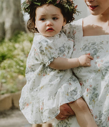 Baby white floral print dress with frills