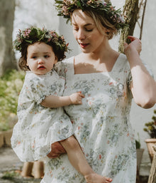 Womens white floral print dress with frills