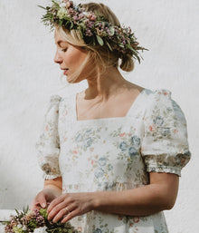 Womens white floral print dress with frills